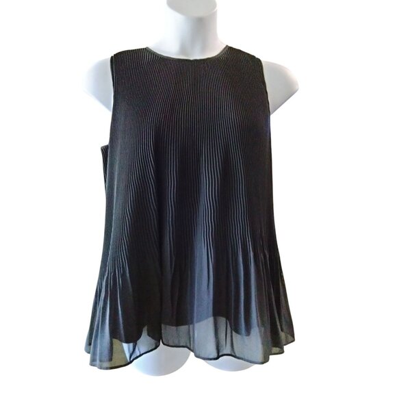 Time And Tru XL (16-18) Top Womens Sleeveless Flowy Pleated Blouse Back Tie Neck - Picture 2 of 8